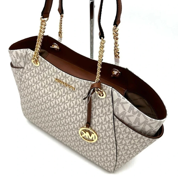 Michael Kors Large Jet Set Travel Chain Shoulder Bag & Double Zip Wallet Vanilla - Picture 6 of 14